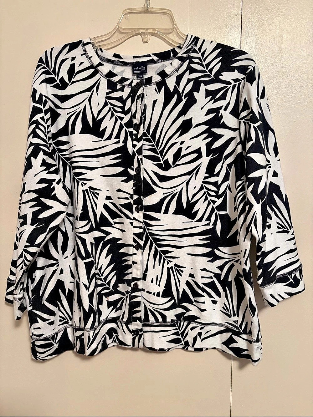 Rafaella Black & White Cotton Print Cardigan Size 2X Like New